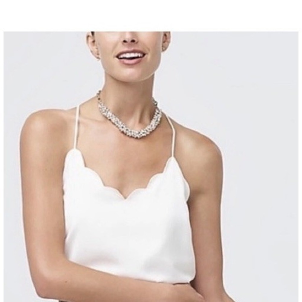 J Crew Womens Cami 4 Ivory Scalloped V Neck Lined Racerback Lightweight Airy - Picture 4 of 6
